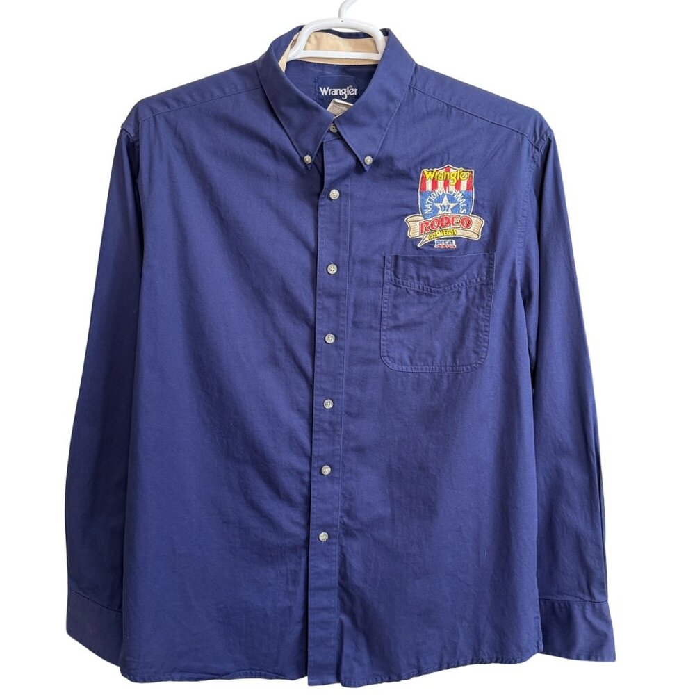 Wrangler Shirt Mens L Blue Cotton Embroidered 2007 NFR Las Vegas Rodeo Collared